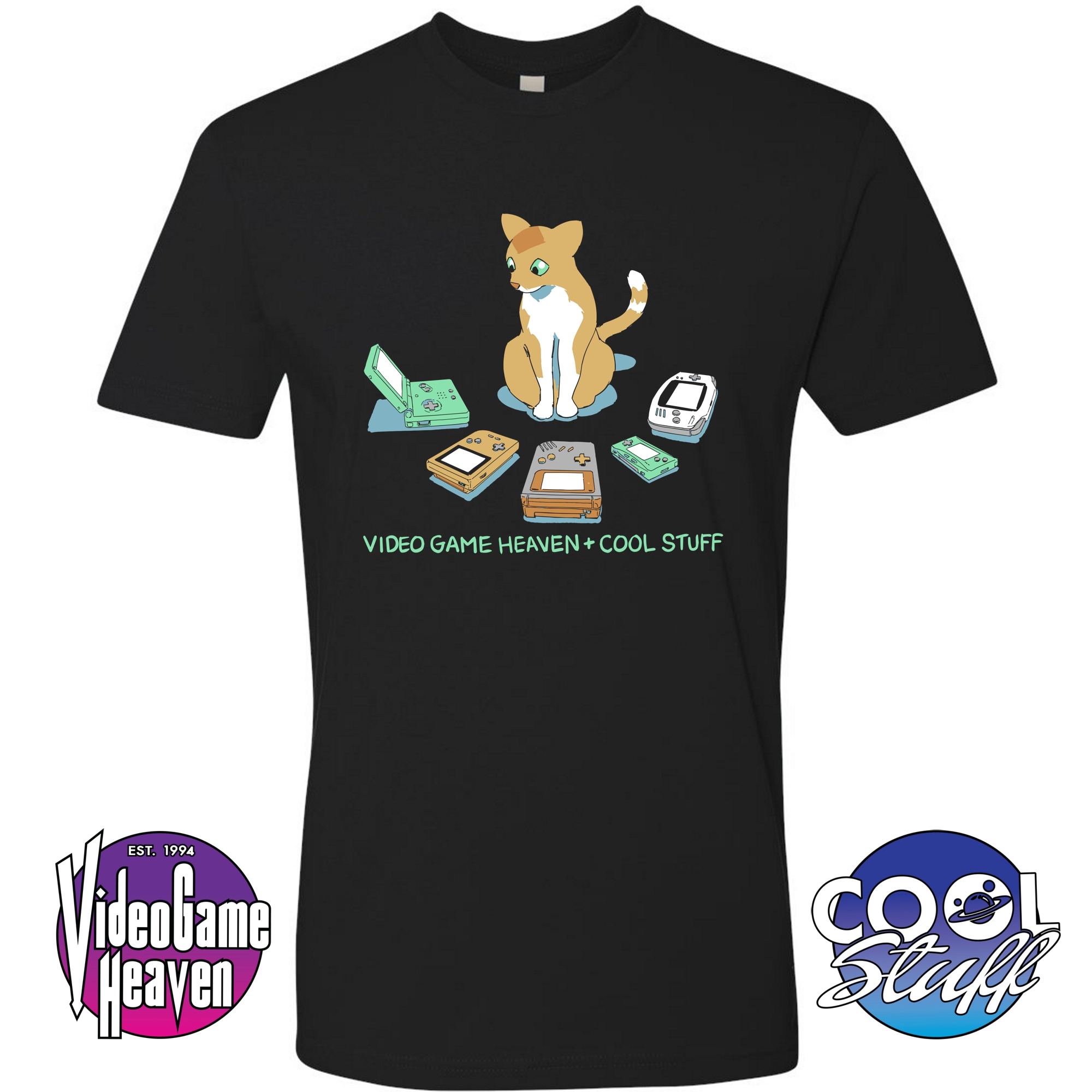 Mango the Cat “Handhelds” Official VGH+CS Shirt | Video Game Heaven