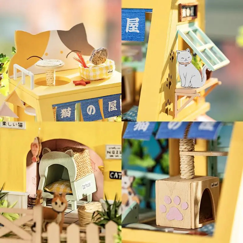 Cat House 3D Bookends 3D DIY Miniature Dollhouse Kit (2)