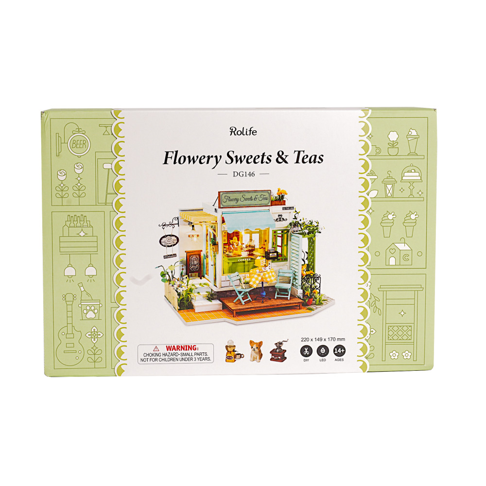 Flowery Sweets & Teas 3D Bookends 3D DIY Miniature Dollhouse Kit (1)