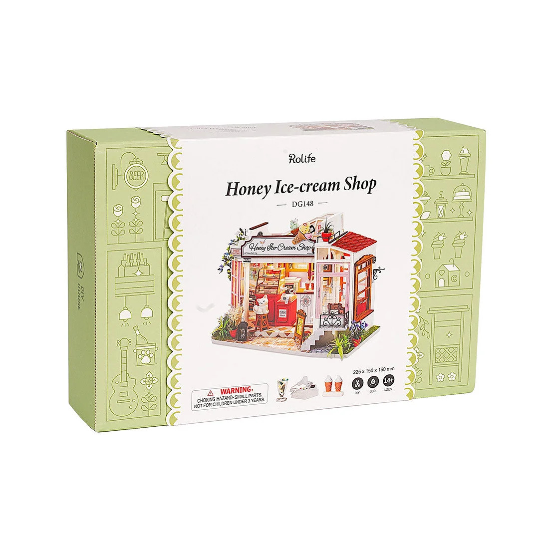 Honey Ice Cream Shop 3D Bookends 3D DIY Miniature Dollhouse Kit (6)