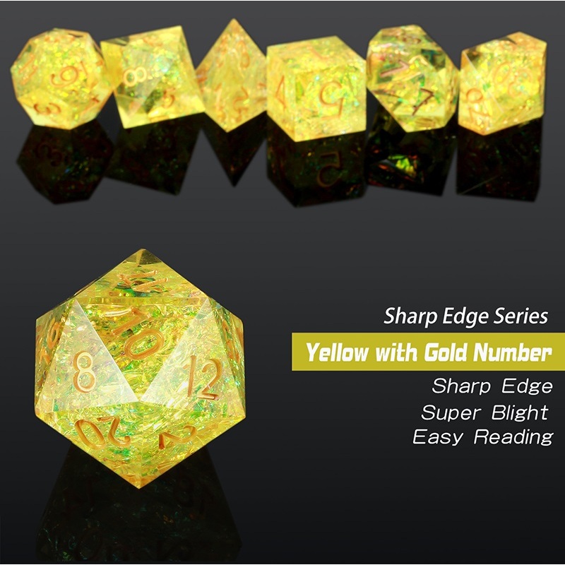 Canary Gemstone Sharp Edge 7-Piece Dice Set (2)