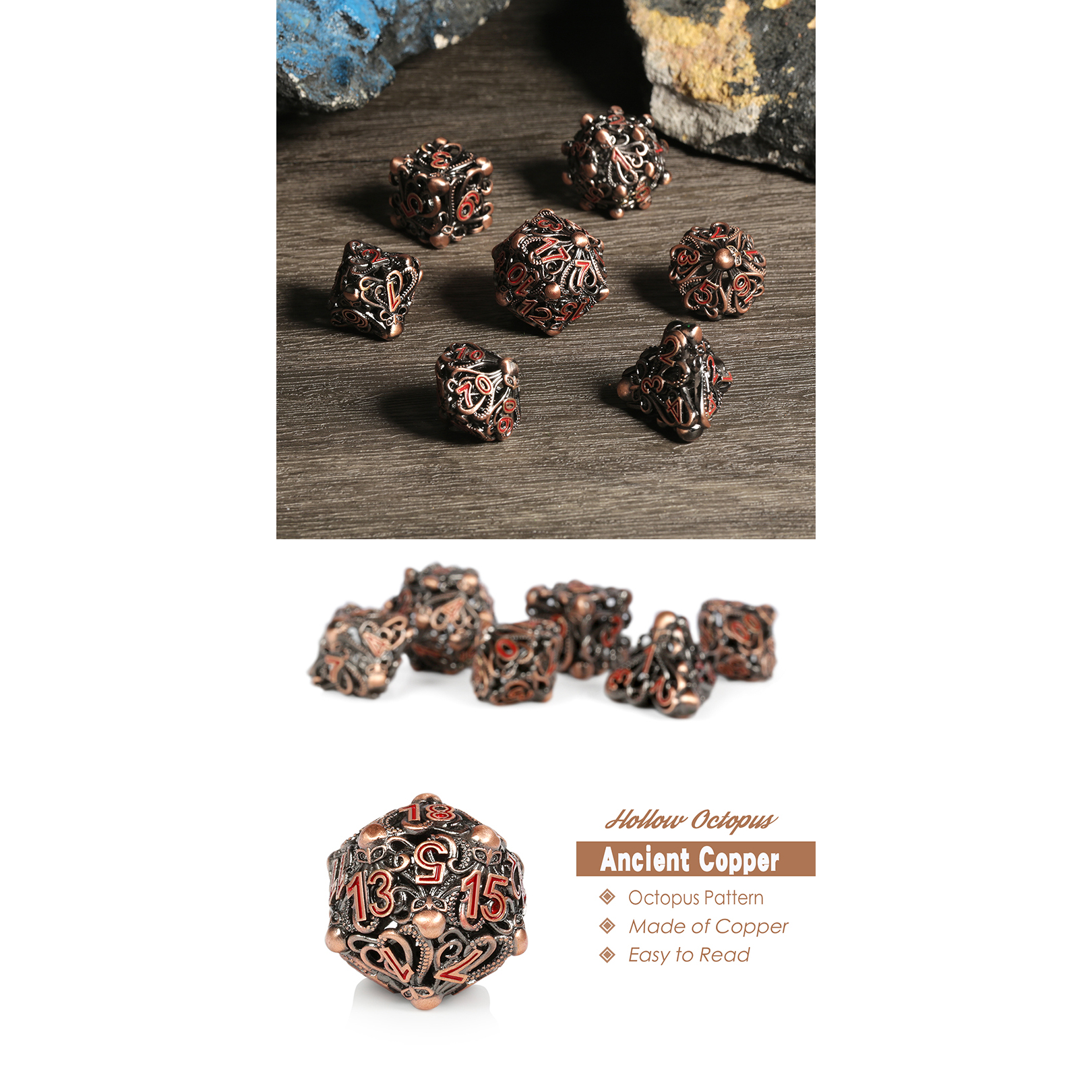 Copper & Red Kraken Hollow 7-Piece Dice Set (1)