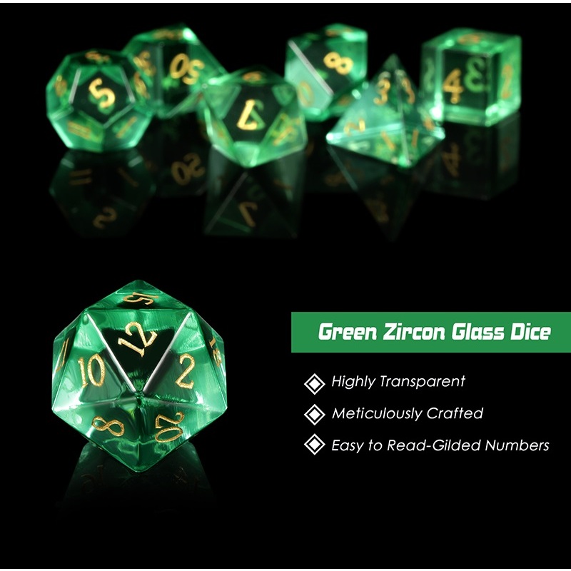 Emerald Zircon Glass Dice Set (1)