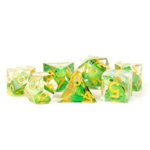 Frog & Lily Pad Infused Handcraft Sharp Edge 7-Piece Dice Set