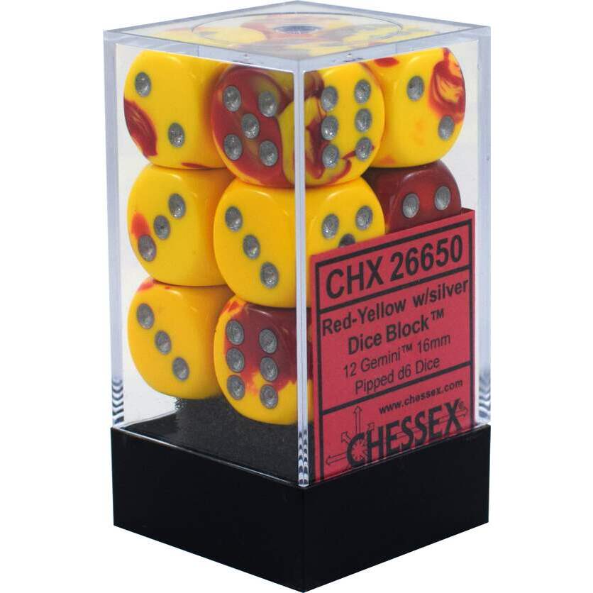 Gemini D6 Red, Yellow & Silver 12-Piece Dice Set (1)