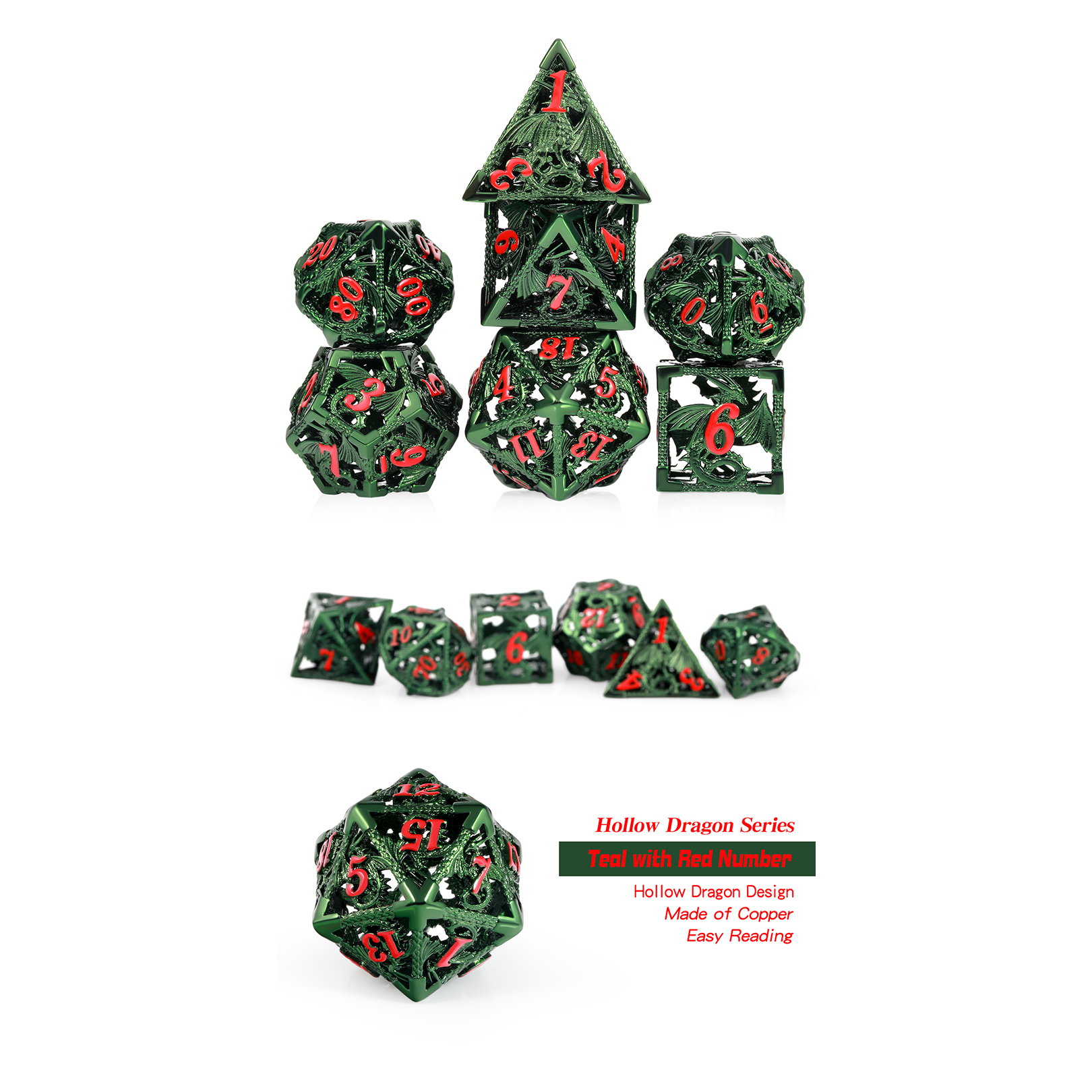 Green & Red Dragon Hollow 7-Piece Dice Set (1)