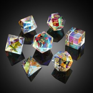 Rainbow K9 7-Piece Glass Dice Set