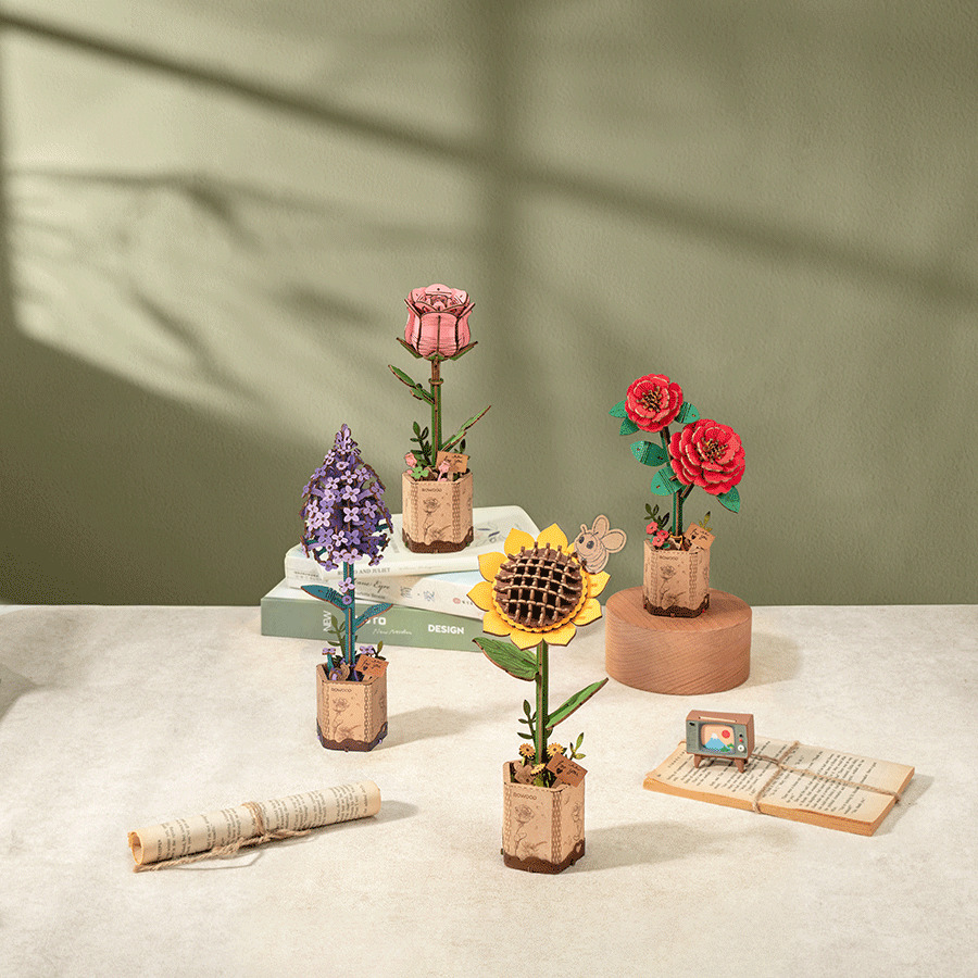 Pink Carnation Rolife DIY 3D Wooden Puzzle Kit (1)