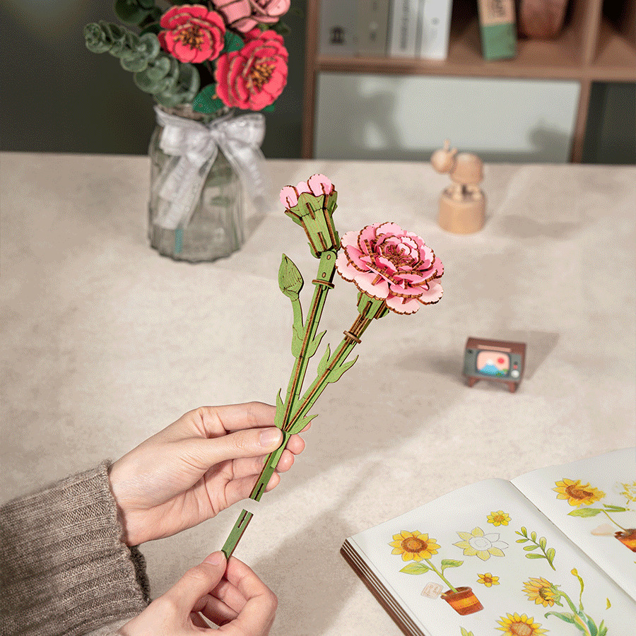 Pink Carnation Rolife DIY 3D Wooden Puzzle Kit (3)