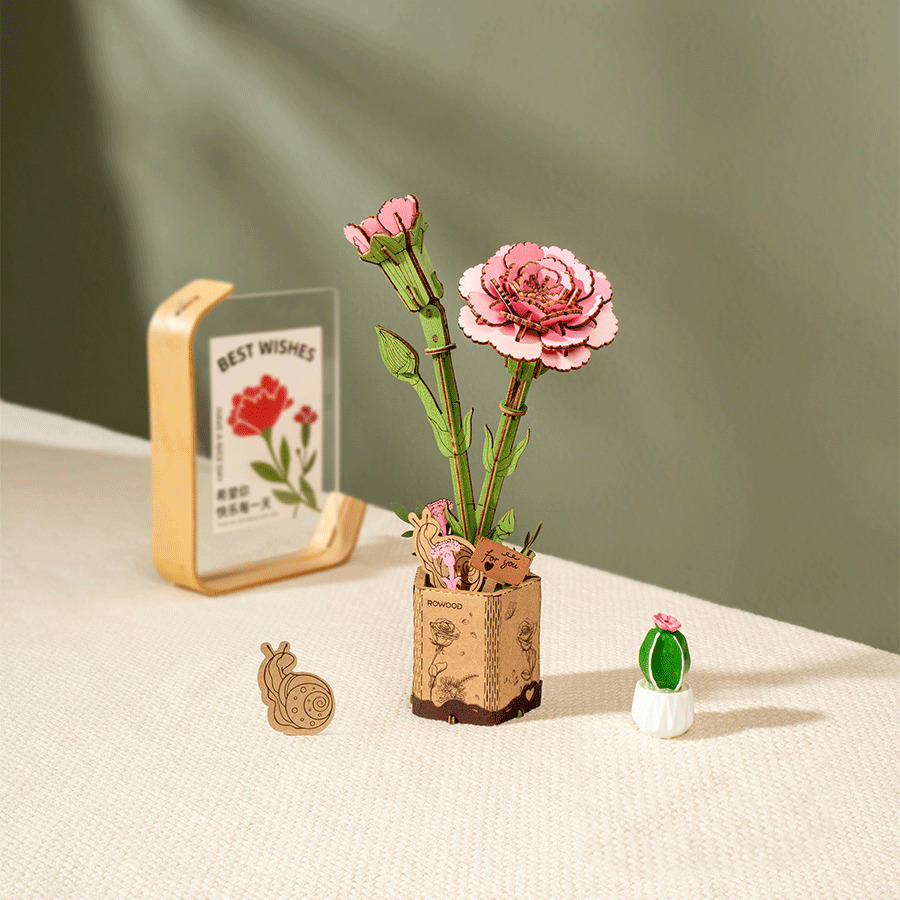 Pink Carnation Rolife DIY 3D Wooden Puzzle Kit (4)