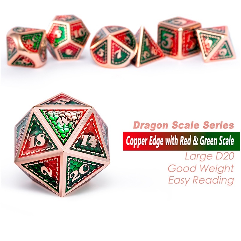 Quetzal Dragon Scale 7-Piece Metal Enamel Dice Set (1)