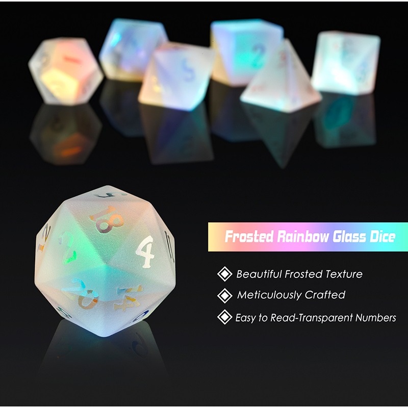 Rainbow K9 Frosted 7-Piece Glass Dice Set (1)