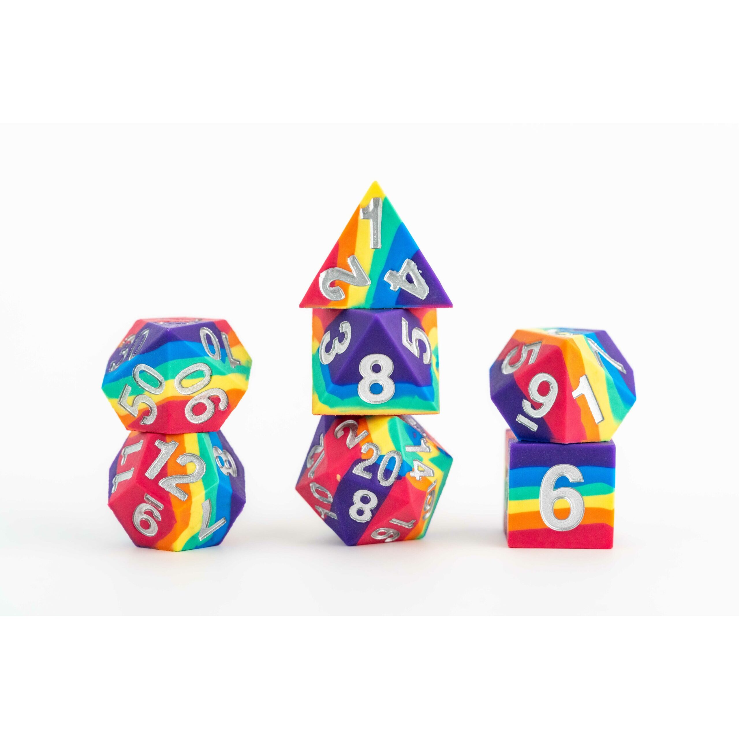 Rainbow Sharp Edge Silicone Rubber 7-Piece Dice Set (4)