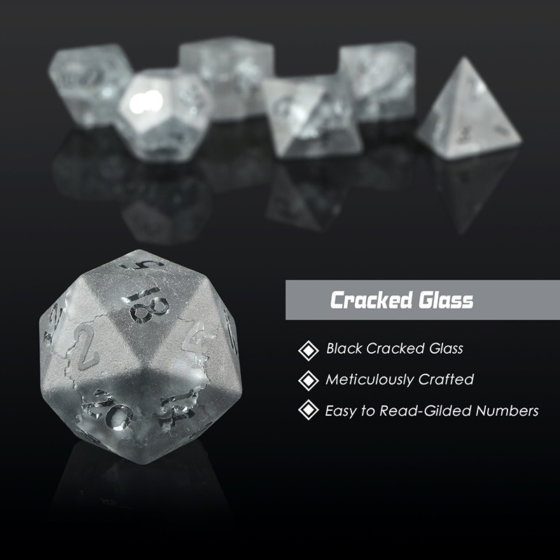 Shattered Onyx Zircon Glass Dice Set (2)