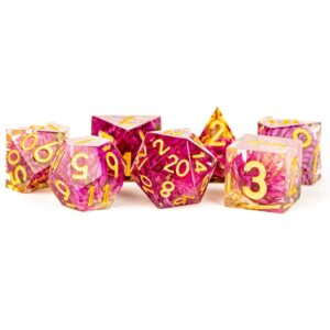 Thousand Day Red Flower Infused Handcraft Sharp Edge 7-Piece Dice Set